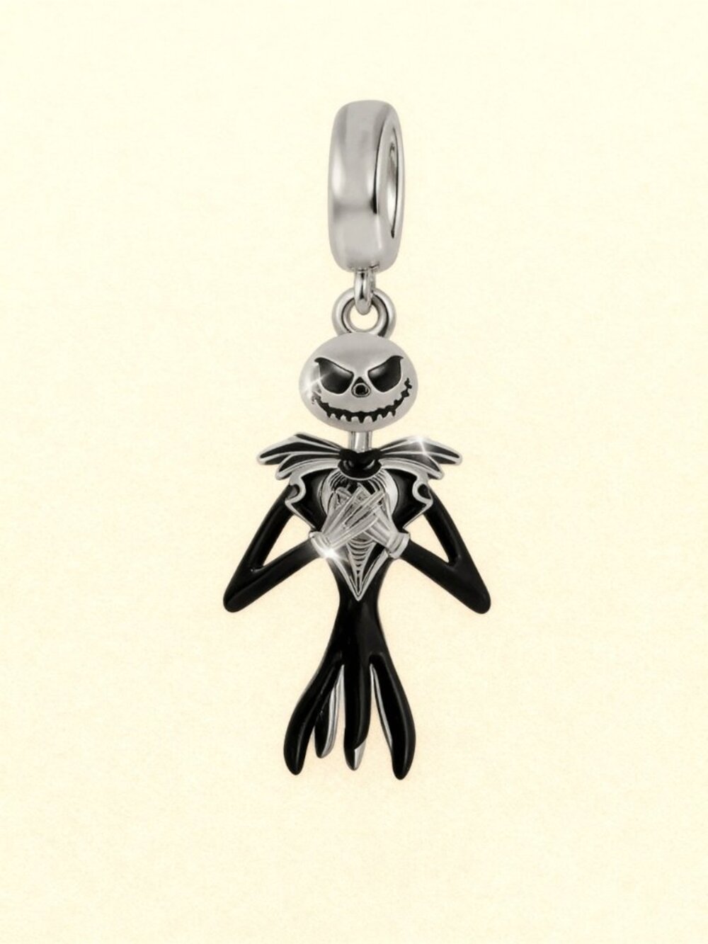 Sterling Silver Black Enamel Skeleton Charm Pendant